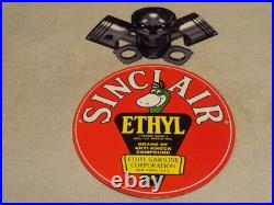 Vintage 1952 Sinclair Ethyl Gasoline Dino Porcelain Skull Cross Bones Metal Sign
