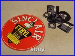 Vintage 1952 Sinclair Ethyl Gasoline Dino Porcelain Skull Cross Bones Metal Sign