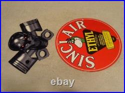 Vintage 1952 Sinclair Ethyl Gasoline Dino Porcelain Skull Cross Bones Metal Sign