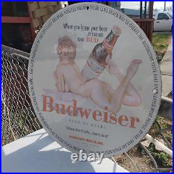 Vintage 1953 Budweiser Beer Brewing Company Porcelain Gas & Oil Metal Sign
