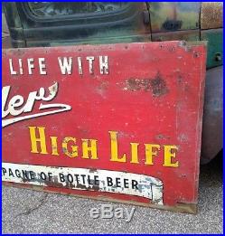 Vintage 1953 Miller High Life Beer Tavern Gas Oil Billboard Metal Sign 92