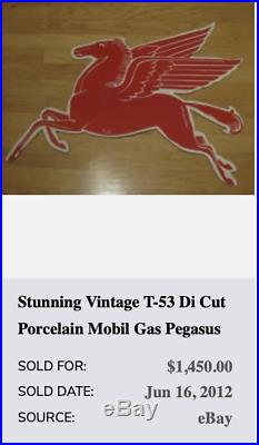 Vintage 1953 Mobil Mobilgas Pegasus Horse 29 Porcelain Metal Gasoline Oil Sign