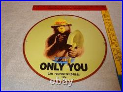 Vintage 1954 Smokey The Bear Forest Fire Prevention Porcelain Metal Gas Oil Sign