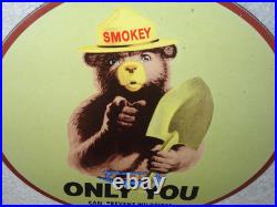 Vintage 1954 Smokey The Bear Forest Fire Prevention Porcelain Metal Gas Oil Sign