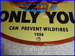 Vintage 1954 Smokey The Bear Forest Fire Prevention Porcelain Metal Gas Oil Sign