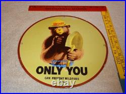 Vintage 1954 Smokey The Bear Forest Fire Prevention Porcelain Metal Gas Oil Sign