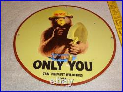 Vintage 1954 Smokey The Bear Forest Fire Prevention Porcelain Metal Gas Oil Sign