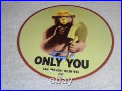 Vintage 1954 Smokey The Bear Forest Fire Prevention Porcelain Metal Gas Oil Sign