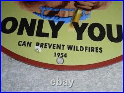 Vintage 1954 Smokey The Bear Forest Fire Prevention Porcelain Metal Gas Oil Sign