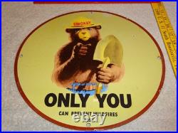Vintage 1954 Smokey The Bear Forest Fire Prevention Porcelain Metal Gas Oil Sign