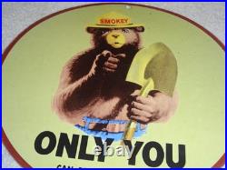 Vintage 1954 Smokey The Bear Forest Fire Prevention Porcelain Metal Gas Oil Sign