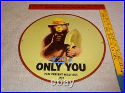 Vintage 1954 Smokey The Bear Forest Fire Prevention Porcelain Metal Gas Oil Sign