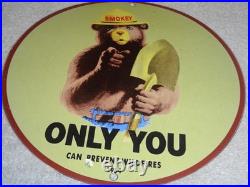 Vintage 1954 Smokey The Bear Forest Fire Prevention Porcelain Metal Gas Oil Sign