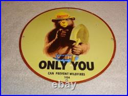Vintage 1954 Smokey The Bear Forest Fire Prevention Porcelain Metal Gas Oil Sign