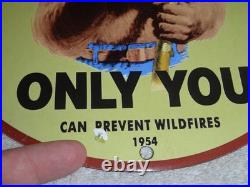 Vintage 1954 Smokey The Bear Forest Fire Prevention Porcelain Metal Gas Oil Sign