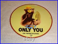 Vintage 1954 Smokey The Bear Forest Fire Prevention Porcelain Metal Gas Oil Sign