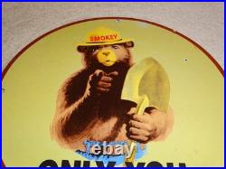 Vintage 1954 Smokey The Bear Forest Fire Prevention Porcelain Metal Gas Oil Sign