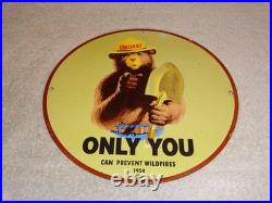 Vintage 1954 Smokey The Bear Forest Fire Prevention Porcelain Metal Gas Oil Sign
