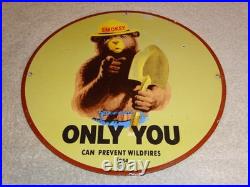 Vintage 1954 Smokey The Bear Forest Fire Prevention Porcelain Metal Gas Oil Sign