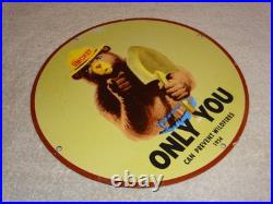 Vintage 1954 Smokey The Bear Forest Fire Prevention Porcelain Metal Gas Oil Sign