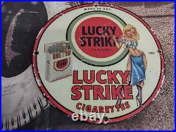 Vintage 1955 Lucky Strike Cigarettes Tobacco Cigarette Porcelan Metal Gas Sign