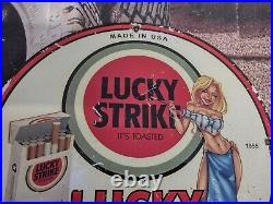 Vintage 1955 Lucky Strike Cigarettes Tobacco Cigarette Porcelan Metal Gas Sign