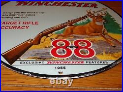 Vintage 1955 Winchester Model 88 Deer Hunting Rifle 12 Porcelain Metal Gun Sign