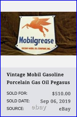 Vintage 1956 Mobil Mobilgrease Pegasus 11 3/4 Porcelain Metal Gasoline Oil Sign