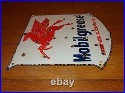 Vintage 1956 Mobil Mobilgrease Pegasus 11 3/4 Porcelain Metal Gasoline Oil Sign