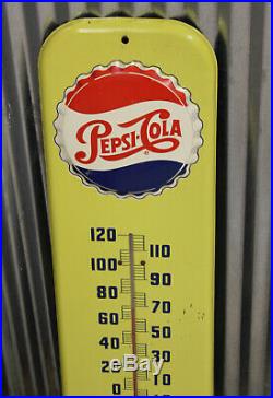 Vintage 1956 Pepsi Cola Soda Pop 27 Embossed Metal Thermometer SignWorks