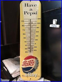 Vintage 1957 Pepsi Cola Soda Pop 27 Embossed Metal Thermometer SignWorks