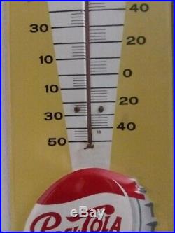 Vintage 1957 Pepsi Cola Soda Pop Gas Oil 27 Embossed Metal Thermometer Sign