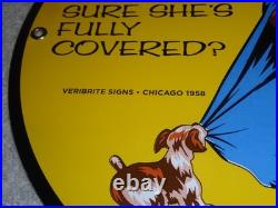 Vintage 1958 Aaa Automobile Club Woman +dog 11 3/4 Porcelain Metal Gas Oil Sign