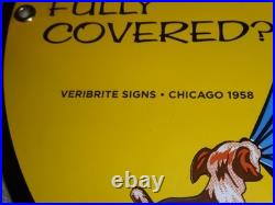 Vintage 1958 Aaa Automobile Club Woman +dog 11 3/4 Porcelain Metal Gas Oil Sign