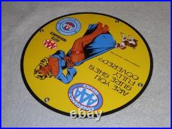 Vintage 1958 Aaa Automobile Club Woman +dog 11 3/4 Porcelain Metal Gas Oil Sign