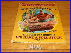 Vintage 1958 Winchester Shotgun Shells 12 Porcelain Metal Gasoline Oil Gun Sign