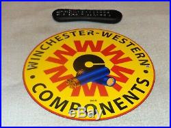 Vintage 1959 Winchester Western Components 12 Porcelain Metal Gun & Bullet Sign