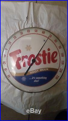 Vintage 1960's Frostie Root Beer Soda Pop 12 Metal & Glass Thermometer Sign