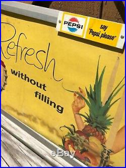 Vintage 1960's Pepsi Cola Refresh Cardboard Advertising Sign with Metal Frame