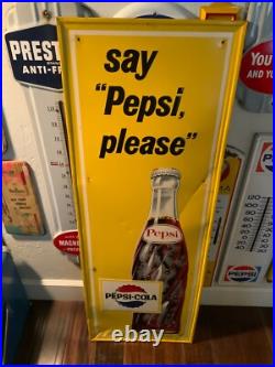 Vintage 1960's Say Pepsi please advertising metal sign