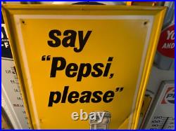 Vintage 1960's Say Pepsi please advertising metal sign