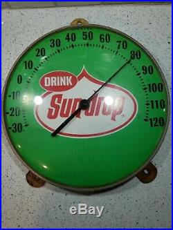 Vintage 1960's Sun Drop Soda Pop Gas Station 12 Metal Thermometer Sign