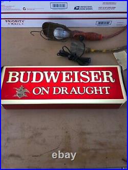 Vintage 1960's budweiser Beer on draught metal back bar light up Sign Works