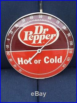 Vintage 1960s Dr Pepper Soda Pop Gas Oil 12 Metal & Glass Thermometer SignNice