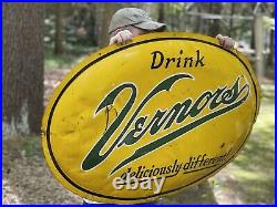 Vintage 1960s Original Vernors Soda Pop 47x30 Oval Metal Advertising Sign