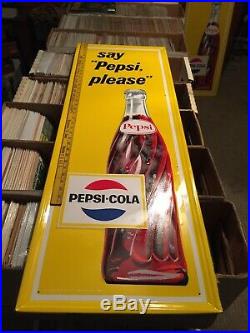 Vintage 1960s Pepsi Cola Soda Pop Bottle Gas Station 47 Embossed Metal Sign