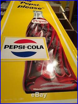 Vintage 1960s Pepsi Cola Soda Pop Bottle Gas Station 47 Embossed Metal Sign