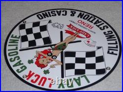 Vintage 1961 Lady Luck Woman Gasoline Station Casino 11 3/4 Porcelain Metal Sign