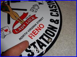 Vintage 1961 Lady Luck Woman Gasoline Station Casino 11 3/4 Porcelain Metal Sign