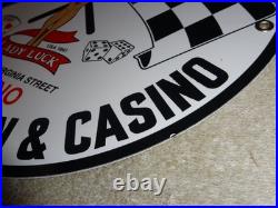 Vintage 1961 Lady Luck Woman Gasoline Station Casino 11 3/4 Porcelain Metal Sign